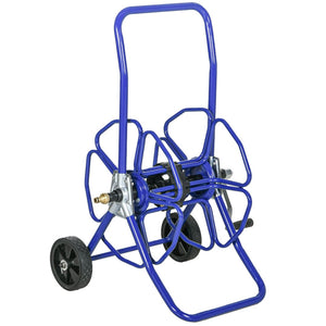 English Elm Outsunny Portable Hose Reel Cart With Wheels - Holds 98' Of 5/8" Hose, Durable Steel Frame In Blue W2225P217240-GIGA