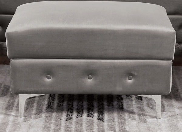 English Elm Transitional Square Ottoman With Chrome-Plated Steel Legs And Button Tufted Gray Flannelette Upholstery B2741P355266-GIGA