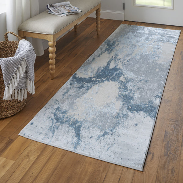 Feizy Rugs Astra Abstract Watercolor Rug – Elevate Your Space With Luxurious Metallic Designs And Soft Texture Blue,Gray Polyester,Polypropylene Ara39l3fgryblui71