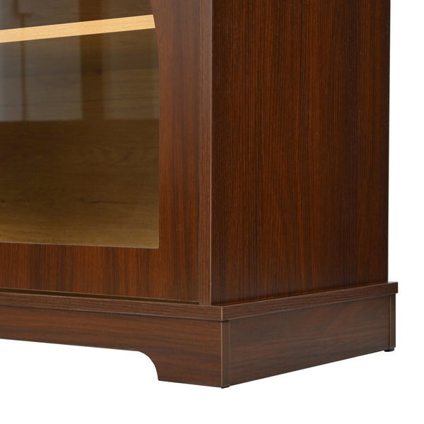 English Elm 3-piece Farmhouse Entertainment Center with Arched Glass Doors and Open Tower Shelving Walnut N721S000070P