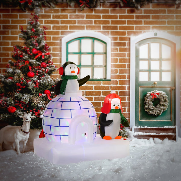 English Elm HOMCOM 5 ft Lighted Penguin Inflatable with Igloo and Rotating LED Lights, Waterproof Outdoor Decor W2225P249977