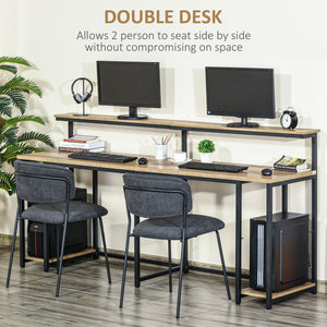 English Elm HOMCOM Extra Long 78.75" Double Computer Desk for Two with Monitor Shelves, CPU Stand, Industrial Tan W2225P217264