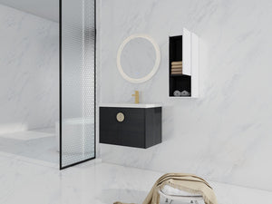 English Elm 28" Wall-Mounted Bathroom Vanity & Ceramic Sink With Side Cabinet, Soft-Close Doors For Modern Homes W999S00329
