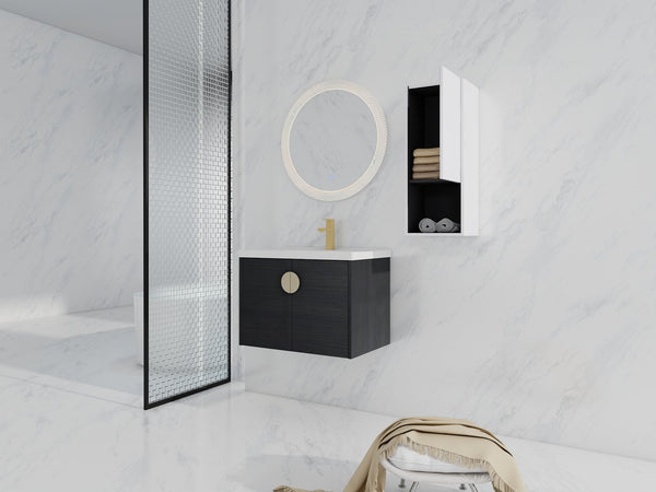 English Elm 28" Wall-Mounted Bathroom Vanity & Ceramic Sink With Side Cabinet, Soft-Close Doors For Modern Homes W999S00329