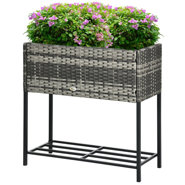 English Elm Outsunny Elevated Garden Bed With Rattan Wicker Design, Tool Shelf, Portable Planter For Herbs & Veggies W2225P200466-GIGA
