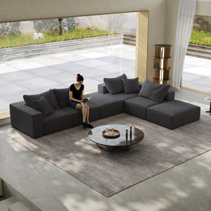 English Elm Oversized sponge cloud sofa modular 162" L-shaped sectional with chenille upholstery and 6 pillows, no-assembly comfort Grey W834S00391