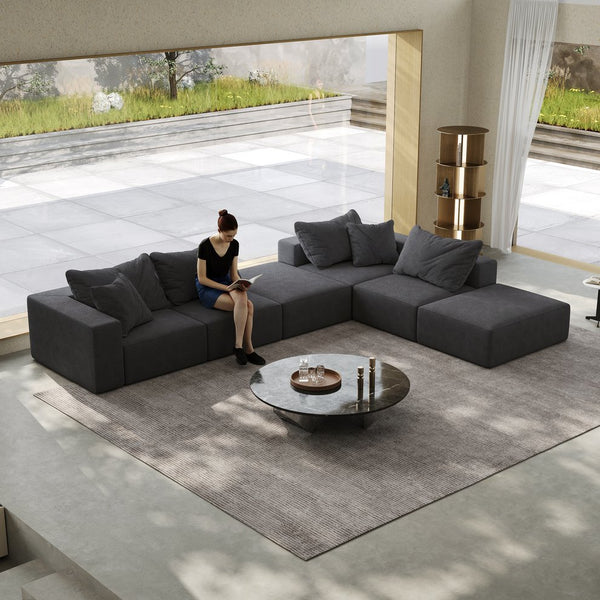 English Elm Oversized sponge cloud sofa modular 162" L-shaped sectional with chenille upholstery and 6 pillows, no-assembly comfort Grey W834S00391