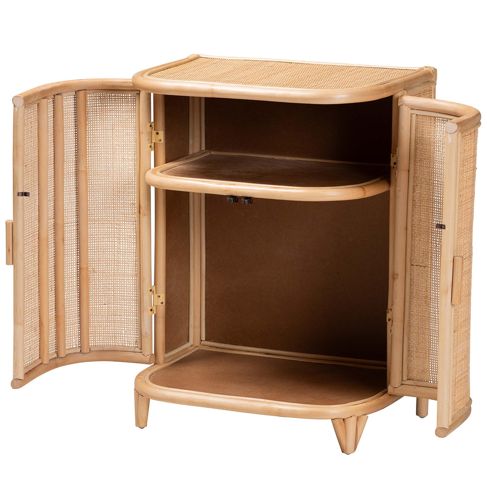 English Elm Bohemian Rattan Woven Storage Cabinet with Tapered Feet for Living Room or Entryway B2750P467730