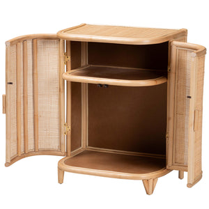 English Elm Bohemian Rattan Woven Storage Cabinet with Tapered Feet for Living Room or Entryway B2750P467730