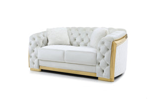 English Elm Lexi Plush Velvet Sofa with Button Tufting and Diamond Quilted Exterior, Welted Cushions & Throw Pillows Ivory 35 L x 30 W x 72 H B078P301022
