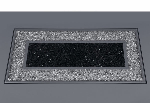 English Elm ARIYA High Gloss Dark Gray Coffee Table with Solid Wood Frame, Glitter Accents & Glass Inlay Finish DARK GREY 30 L x 30.2 W x 6.5 H B201S00389