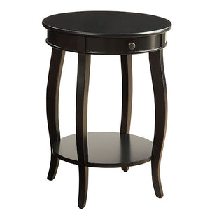 English Elm Black End Table with Drawer and Shelf — Round Top, Cabriole Legs, Solid Wood Accent for Living Room B062P189134