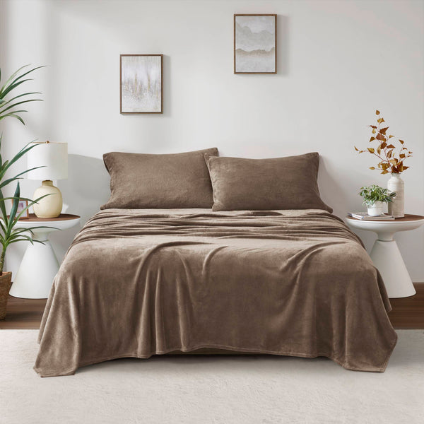 JLA Home True North by Sleep Philosophy - Micro True North Soloft Micro Plush Sheet Set – Brushed Both Sides, Lightweight Warmth, OEKO‑TEX Safe Comfortable Care Brown BL20-0452