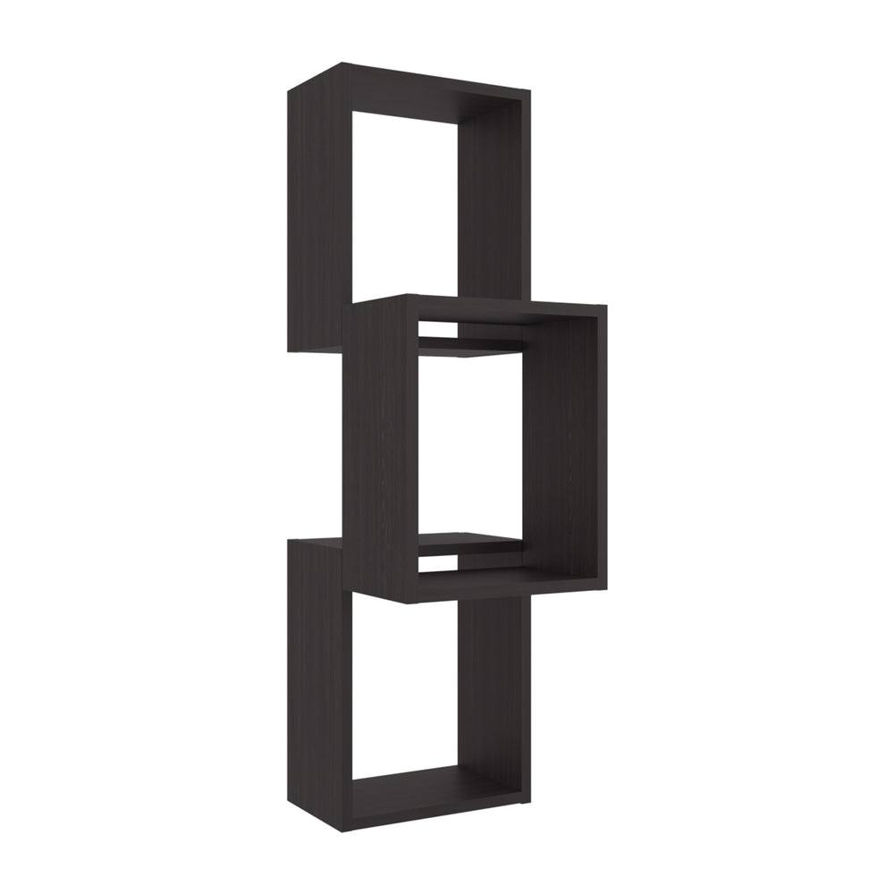 English Elm Stormi Wenge Wall-Mounted Geometric Shelf Unit — Asymmetrical Cube Design, Space-Saving Organizer B128P375286