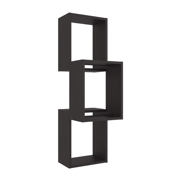 English Elm Stormi Wenge Wall-Mounted Geometric Shelf Unit — Asymmetrical Cube Design, Space-Saving Organizer B128P375286