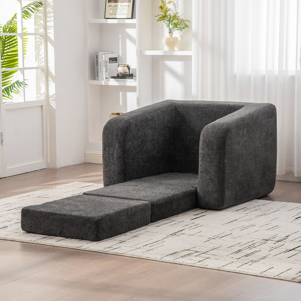 English Elm 40" Chenille Cloud Floor Chair Convertible Sleeper Sofa Lounge for Dorm Apartment Bedroom Gray W3118P388898