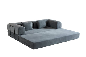English Elm Convertible Sleeper Sofa Bed with Corduroy Upholstery, 4‑in‑1 Folding Couch Mattress, Space‑Saving Lounge Gray W3434P346243