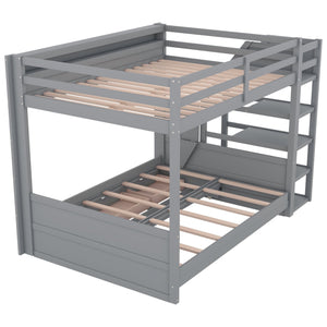 English Elm Wood Full Size Convertible Bunk Bed with Storage Staircase, Bedside Table and 3 Drawers, Gray - Space-Saving, Durable Design SM000335AAE