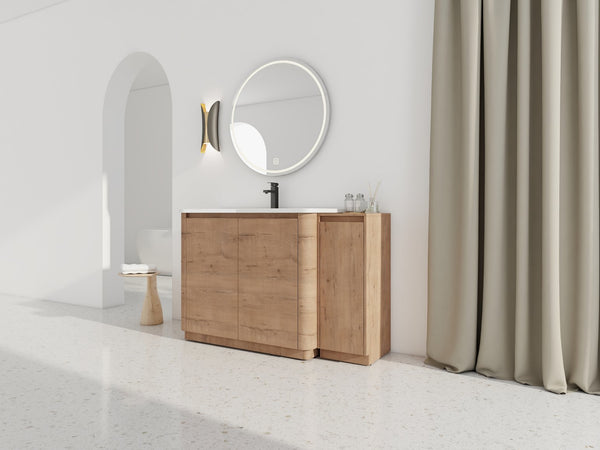 English Elm 52'' Freestanding Bathroom Vanity Oak Finish Ceramic Sink Soft Close Storage Cabinet W999S00513