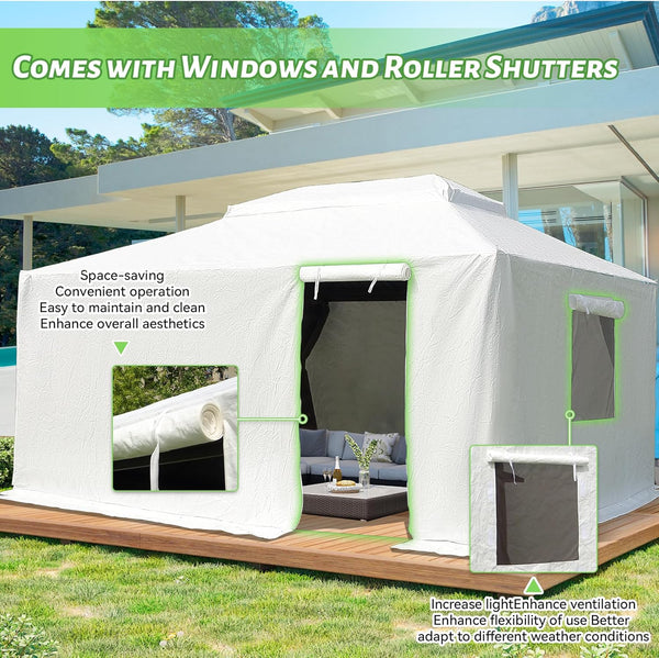 English Elm 12'X14' All-Season Gazebo Cover - Waterproof, Wind-Resistant With Sidewalls & Mesh Windows For Protection W1859P227653