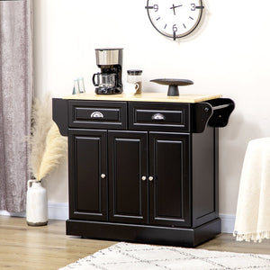 English Elm HOMCOM Mobile Kitchen Island with Drop Leaf Breakfast Bar, Rubberwood Top, Locking Casters & Storage Black W2225P217408