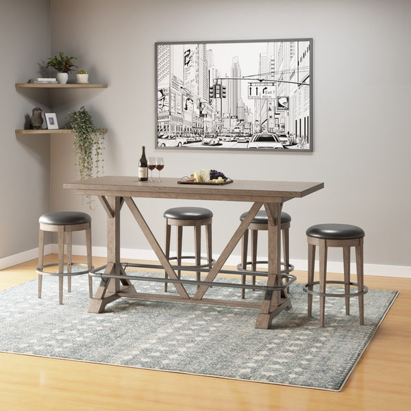 English Elm Wallace & Bay - Brown Bar Height Trestle Table - Elegant Pecan Finish, Durable Design For Dining And Entertaining B361P384468-GIGA