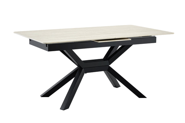 English Elm Modern Extendable Sintered Stone Dining Table with Auto-Lift, Scratchproof Waterproof Top & Black Metal Base W3493S00005