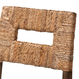 English Elm Bohemian Handwoven Kubu Rattan Mahogany Wood Dining Chair Organic Eclectic Style B2750P467643
