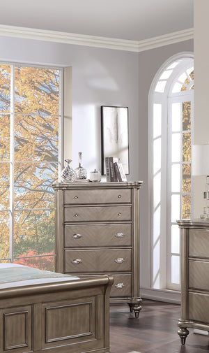 English Elm Luxury Classic 5-Drawer Chest of Drawers 38x19x56" Antique Silver Champagne Finish Bedroom Glam Storage B011P211032