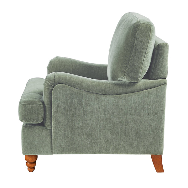 English Elm Candor Overstuffed Accent Chair with English Roll Arms and Walnut Turned Legs Sage B050P466461