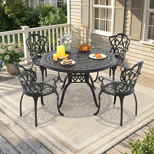 English Elm 5-piece Cast Aluminum Outdoor Dining Set with Ornate Relief Patterned Chairs and Table W1710S00564