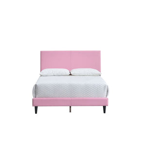 English Elm Baron Full Bed Frame with Faux Leather Upholstery, Slat Support, Adjustable Headboard Height, Fits 7–13" Pink 26.37 L x 60.39 W x 7.28 H B078P380176