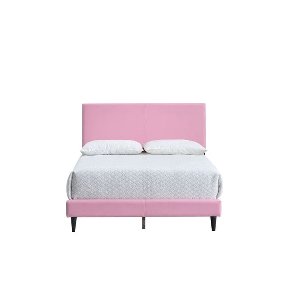 English Elm Baron Full Bed Frame with Faux Leather Upholstery, Slat Support, Adjustable Headboard Height, Fits 7–13" Pink 26.37 L x 60.39 W x 7.28 H B078P380176