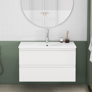 English Elm 31.5-inch Modern Bathroom Vanity with Integrated Ceramic Basin, Soft-Close Drawers, Black Accents Glossy White 35.04 L x 21.06 W x 6.89 H W3151S00064