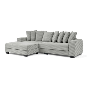 English Elm Corduroy Stylish Modular Sleeper Sectional Sofa – Gray Tufted Design With Versatile Footrests & Easy Assembly W487S00341