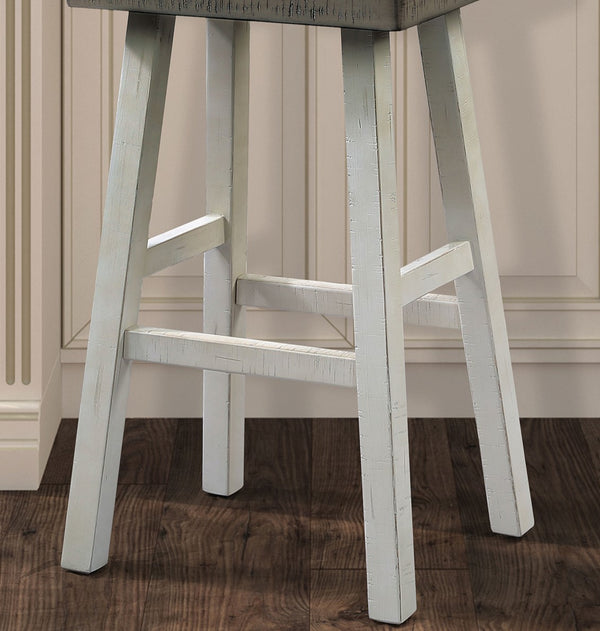 English Elm Traditional 24-inch Solid Wood Stool Set of 2 with Contour Seat, Transitional Dining Accent Seating Pair White+gray 46 L x 20 W x 10 H B2741P339252