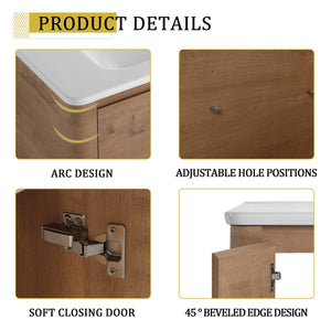 English Elm 64'' Freestanding Bathroom Vanity Oak Melamine Plywood with Ceramic Sink Soft Close W999S00515