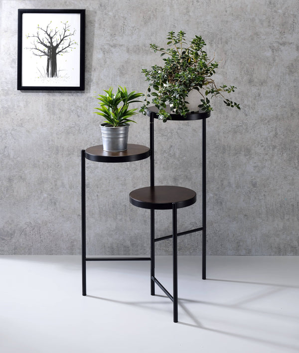 English Elm Namid Multi-Tier Foldable Black Plant Stand with 3 Open Wood Veneer Shelves, Metal Frame, 10lb Limit B2726P287568