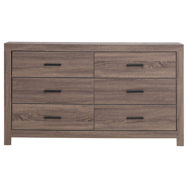English Elm Geary Oak 4-Piece Slatted Headboard Bedroom Set with Barrel Oak Finish, Solid Wood Coastal Style Ensemble B062S00999