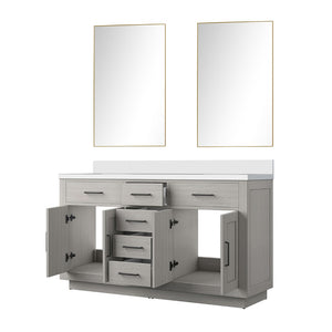English Elm White Oak Double Bath Vanity Set With Cultured Marble Top & 55-Inch Frameless Mirror For Elegance B2731S01412-GIGA