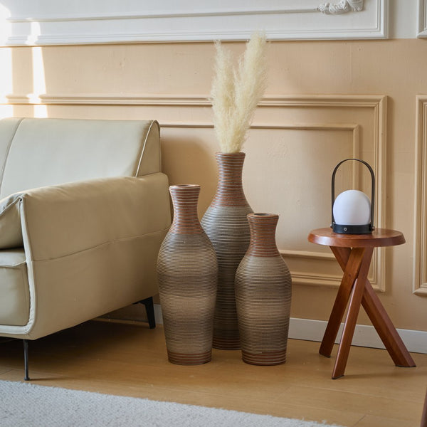 English Elm Desktop PVC Vase Set of 3 Decorative Tall Floor and Table Vases—Modern Durable Artful Accents for Home Brown Grey W2796P261491