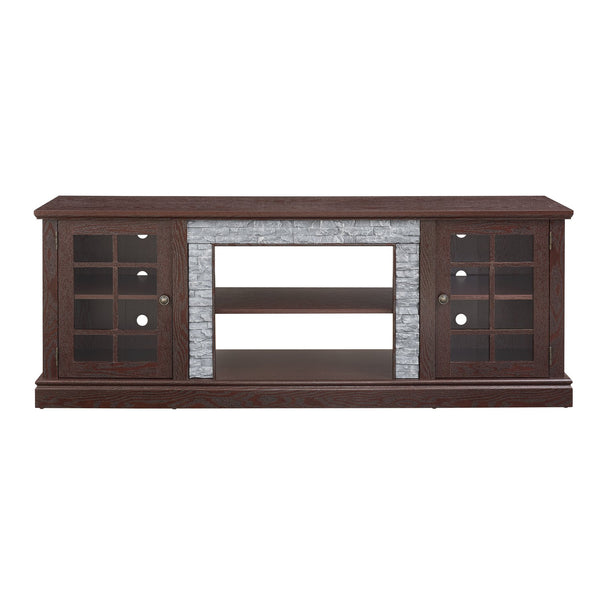 English Elm 70" Modern TV Stand with Faux Stone Top, Spacious 2-Door Media Console with Cable Management and Adjustable Shelves, Vintage Metal Handles, Durable MDF Construction for Living Room Entertainment (Fits up to 75") Cherry W2275P342689