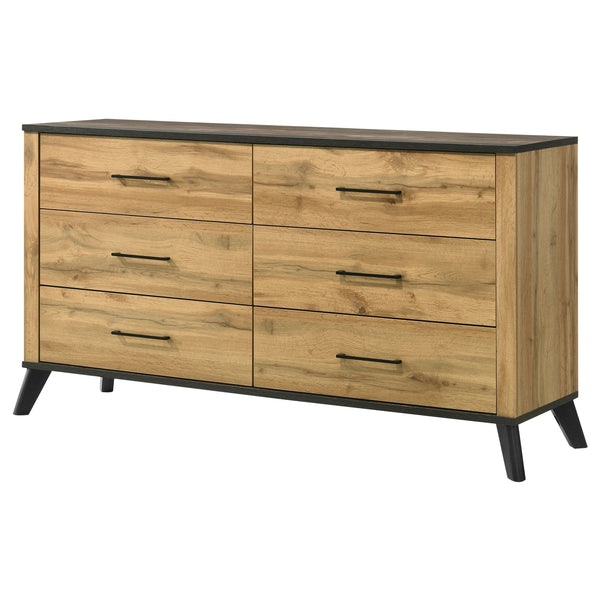 English Elm Fraser Rustic Two-Tone Pine 6-Drawer Dresser Cabinet with Weathered Brown Top, Splayed Legs, 60" B062P378459