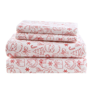 JLA Home Intelligent Design - 100% Cotton Flannel Sheet Set – Ultra-Soft 135gsm Pigment Print for Warmth, Breathable Comfort & Lasting Color Holiday Doodles ID20-2508