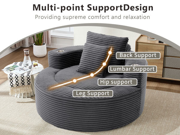 English Elm Round Cloud Sectional Sofa Bed with Memory Foam Cushions for Studio Living Spaces Dark Grey W3224P444286