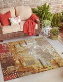 Unique Loom Outdoor Modern Pine Machine Made Geometric Rug Multi, Brown/Ivory/Light Blue/Light Brown/Red/Olive 5' 4" x 6' 1"