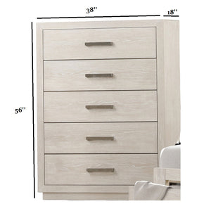 English Elm Transitional Tall Chest Acacia Wood Dovetail Drawers Light Gray Bedroom Storage B2741P434090
