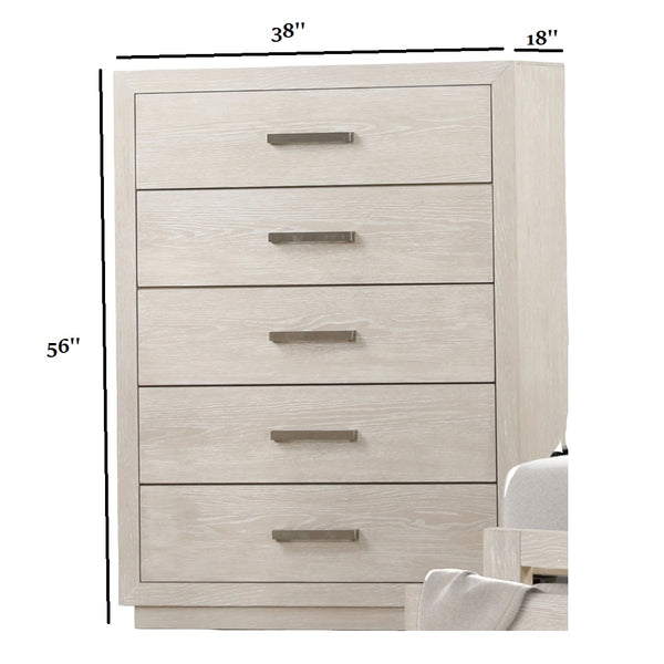 English Elm Transitional Tall Chest Acacia Wood Dovetail Drawers Light Gray Bedroom Storage B2741P434090