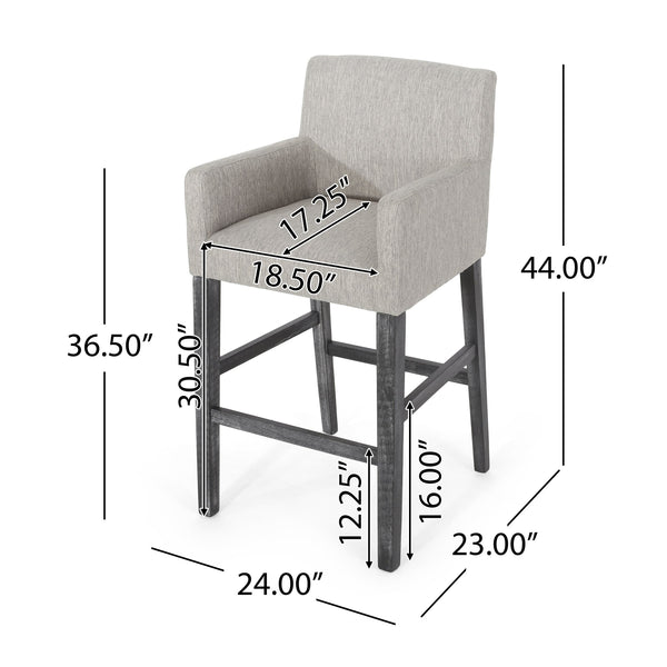 English Elm Upholstered Counter Stools Set of Two with Rubberwood Frame and Padded Armrests N780P365806G