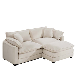 English Elm Corduroy Two-Seater Sofa With Ottoman - Chic L-Shaped Design For Cozy Small Spaces In Light Beige W714S00770